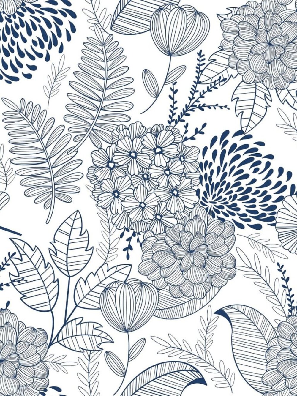 Floral Leaf Peel and Stick Wallpaper - Blue & White, 393" x 17.3" Removable